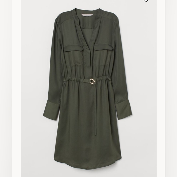 H&M Dresses & Skirts - **SOLD** NWOT H&M sexy silky classy olive green shirt dress
